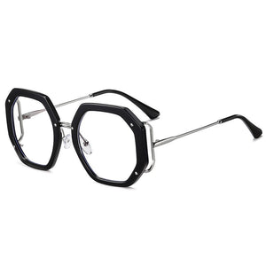 Oversize polygon Metal Frame Women Retro Round Optical Transparent glasses Anti Bule Light CLear Prescription Glasses Vintage