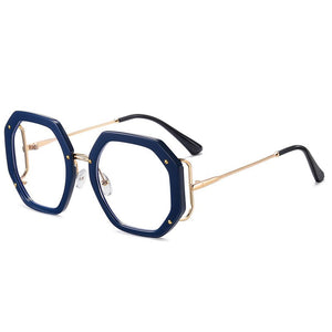 Oversize polygon Metal Frame Women Retro Round Optical Transparent glasses Anti Bule Light CLear Prescription Glasses Vintage