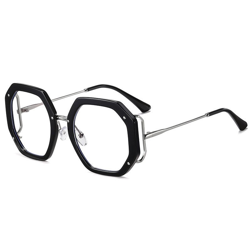 Oversize polygon Metal Frame Women Retro Round Optical Transparent glasses Anti Bule Light CLear Prescription Glasses Vintage