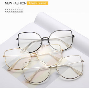 Oversized Clear Glasses Women Big Cat Eye Spectacle Frame Retro Female Metal Frame Fake Glasses Transparent Eyewear Oculos