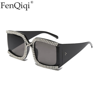 Oversized Cooling Micro Crystal Sunglasses  Brand Desinger 2023 Big Frame Mirrored Tint Studded Sunglasses Women