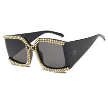 Load image into Gallery viewer, Oversized Cooling Micro Crystal Sunglasses  Brand Desinger 2023 Big Frame Mirrored Tint Studded Sunglasses Women