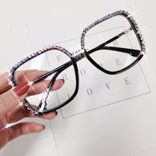 Carica l&#39;immagine nel visualizzatore di Gallery, Occhiali da vista quadrati con diamanti oversize montatura da donna occhiali da vista design di marca occhiali con lenti trasparenti oculos de sol feminino 