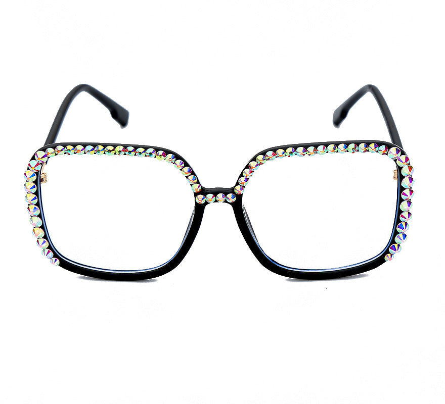 Oversized Diamond Square Glasses Frame Women Eyeglasses Brand Design  Crystal Clear Lens Glasses oculos de sol feminino