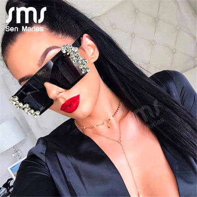 Oversized Diamond Square Sunglasses Women  Brand vintage Flat Top Pink Black Rhinestone One Piece Men Gafas Shades UV400
