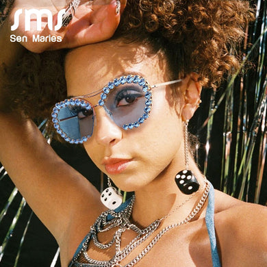 Oversized Diamond Sunglasses Women 2023 Vintage Pilot Sunglasses Men Retro Metal Clear Lens Round Sun Glasses UV400 gafas de sol