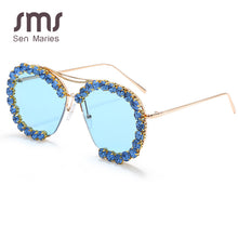 Load image into Gallery viewer, Oversized Diamond Sunglasses Women 2023 Vintage Pilot Sunglasses Men Retro Metal Clear Lens Round Sun Glasses UV400 gafas de sol