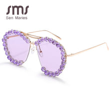 Load image into Gallery viewer, Oversized Diamond Sunglasses Women 2023 Vintage Pilot Sunglasses Men Retro Metal Clear Lens Round Sun Glasses UV400 gafas de sol