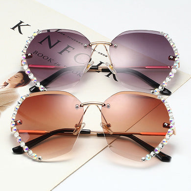 Oversized Diamond Sunglasses Women Brand Designer Rimless Gradient Sun Glasses Shades Cutting Lens Ladies Eyeglasses