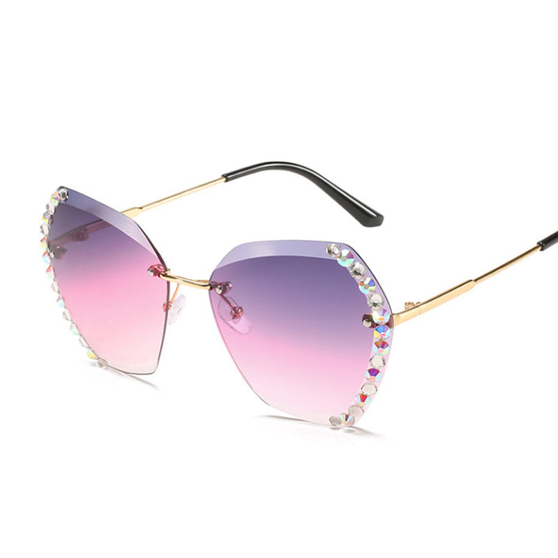 Oversized Diamond Sunglasses Women Brand Designer Rimless Gradient Sun Glasses Shades Cutting Lens Ladies Eyeglasses