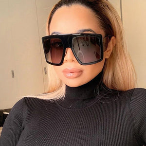 Oversized Flat Top Sunglasses women  Big frame Brand Designer Woman Sun Glasses vintage pilot eyewear Lunette De Soleil