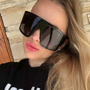 Oversized Flat Top Sunglasses women  Big frame Brand Designer Woman Sun Glasses vintage pilot eyewear Lunette De Soleil