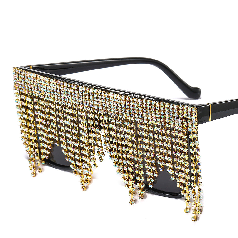 Oversized Frame Tassel Sunglasses Women 2023 UV400 Crystal  Lady's Eyeglasses Men  Brand Designer Sunglasess Women