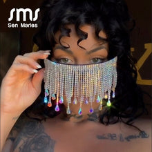 Load image into Gallery viewer, Oversized Goggles Sunglasses Women  Fsahion Tassel Crystal Diamond Sun Glasses Mask Steampunk Eye Protection Glasses Shade