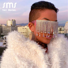 Load image into Gallery viewer, Oversized Goggles Sunglasses Women  Fsahion Tassel Crystal Diamond Sun Glasses Mask Steampunk Eye Protection Glasses Shade