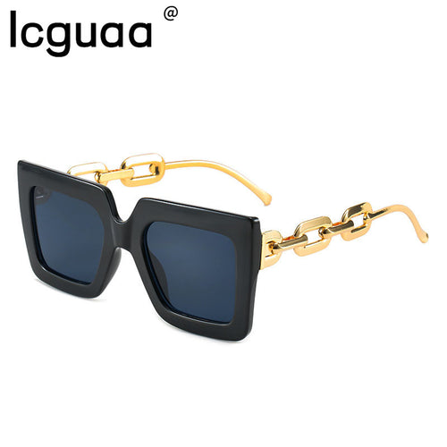 Occhiali da sole da pesca quadrati con catena d'oro oversize da donna 2023 Occhiali da sole rettangolari leopardati da uomo Occhiali da sole anti-vertigini 