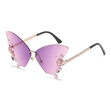 Carica l'immagine nel visualizzatore di Gallery, Occhiali da sole con decorazioni in cristallo a farfalla sfumata oversize da donna 2023 occhiali da sole con bombe a diamante senza montatura del designer di marca 