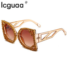 Load image into Gallery viewer, Oversized Gradient Diamond Blingbling Sunglasses 2023 Brand Designer Shiny Crystal Leopard Sun Glasses