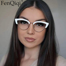 Load image into Gallery viewer, Oversized Half Rim Leopard Print Gold Edge UV400 Prescription Glasses Cat Eye Glasses Blue Light Blocking Ladies Glasses