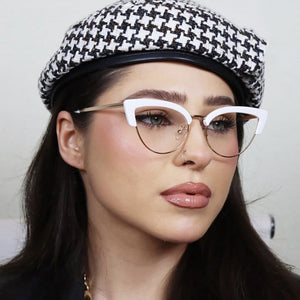 Oversized Half Rim Leopard Print Gold Edge UV400 Prescription Glasses Cat Eye Glasses Blue Light Blocking Ladies Glasses