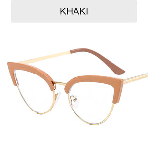 Oversized Half Rim Leopard Print Gold Edge UV400 Prescription Glasses Cat Eye Glasses Blue Light Blocking Ladies Glasses