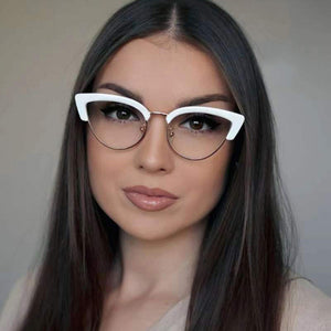 Oversized Half Rim Leopard Print Gold Edge UV400 Prescription Glasses Cat Eye Glasses Blue Light Blocking Ladies Glasses