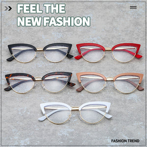 Oversized Half Rim Leopard Print Gold Edge UV400 Prescription Glasses Cat Eye Glasses Blue Light Blocking Ladies Glasses