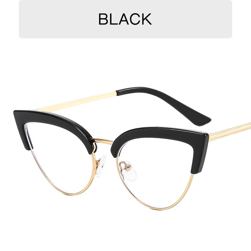 Oversized Half Rim Leopard Print Gold Edge UV400 Prescription Glasses Cat Eye Glasses Blue Light Blocking Ladies Glasses
