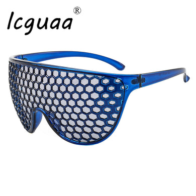 Oversized Hollowed One piece Sunglasses Honeycomb Shades Wear Glasses Grid Funny Designer Eye Wear For Female Sunglasses