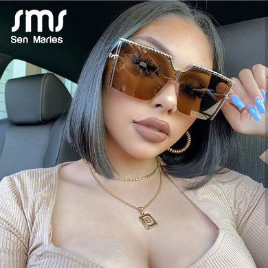 Oversized Metal Square Sunglasses Women Men 2023  Brand Vintage Alloy Frame Clear Lens One Piece Men Gafas Shade UV400