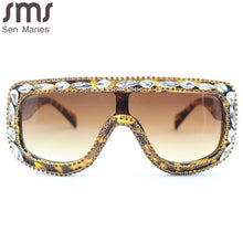 Carica l&#39;immagine nel visualizzatore di Gallery, Oversized One Piece Sunglasses Women  Diamond Flat Sun Glasses Men UV400 Punk Rhinestone Handmade Eyewear Gafas De Sol