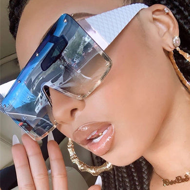 Oversized One-piece Sunglasses Women 2023 Trends Metal Rimless Vintage Blue Sunglass Man Gradient Lens UV400 Driving Glasses