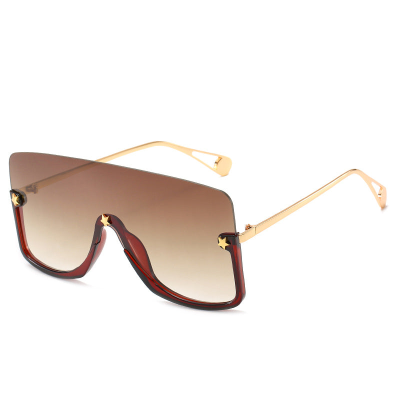 Oversized Onepieces Sunglasses Women Mens Stars Half Frame UV400 Glasses  Brand Eyeglasses Men Alloy Lentes de sol mujer