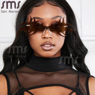 Oversized Punk Rimless Sunglasses Men Women  Big Crab Frames Glasses Vintage Black One Piece Sunglasses UV400