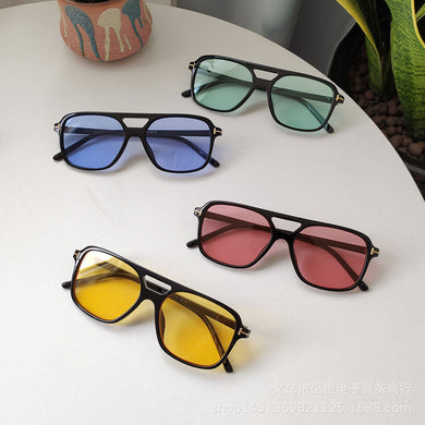 Oversized Rectangle Sunglasses Men 2023 Double Bridge Brand Design Blue Yellow Lens Tom Sun Glassses Shades for Women UV400 S466