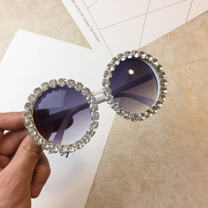 Oversized Rhinestone Ladies Sunglasses Round Brand Designer Black White Large Frame Sunglasses Female Diamond Glasses UV400