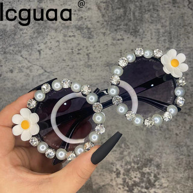 Oversized Rhinestone Round Sunglasses Women Diamond Shiny Brand Glasses Designer Women Sunglasses Shades Gafas UV400
