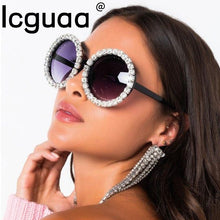 Load image into Gallery viewer, Oversized Rhinestone Round Sunglasses Women Diamond Shiny Brand Glasses Designer Women Sunglasses Shades Gafas UV400