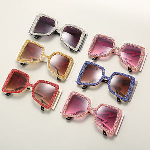 Oversized Rhinestone Sunglasses Women 2023 Steampunk Diamond Sunglasses Square Punk Eyeglasses Gradient Handmade Sunglasses Men