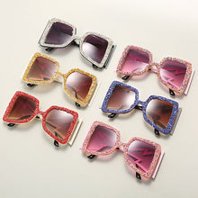 Load image into Gallery viewer, Oversized Rhinestone Sunglasses Women Steampunk Diamond Sunglasses Square Punk Eyeglasses Gradient Handmade Sunglasses Men