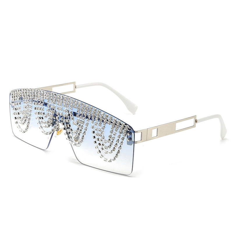 Oversized Rimless Diamond Sun Glasses Women 2023 Party Festival One Pieces Designer  Brand Women Sunglasses Rhinestone