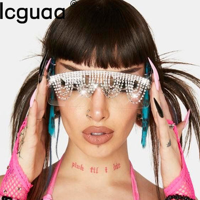 Oversized Rimless Diamond Sun Glasses Women 2023 Party Festival One Pieces Designer  Brand Women Sunglasses Rhinestone