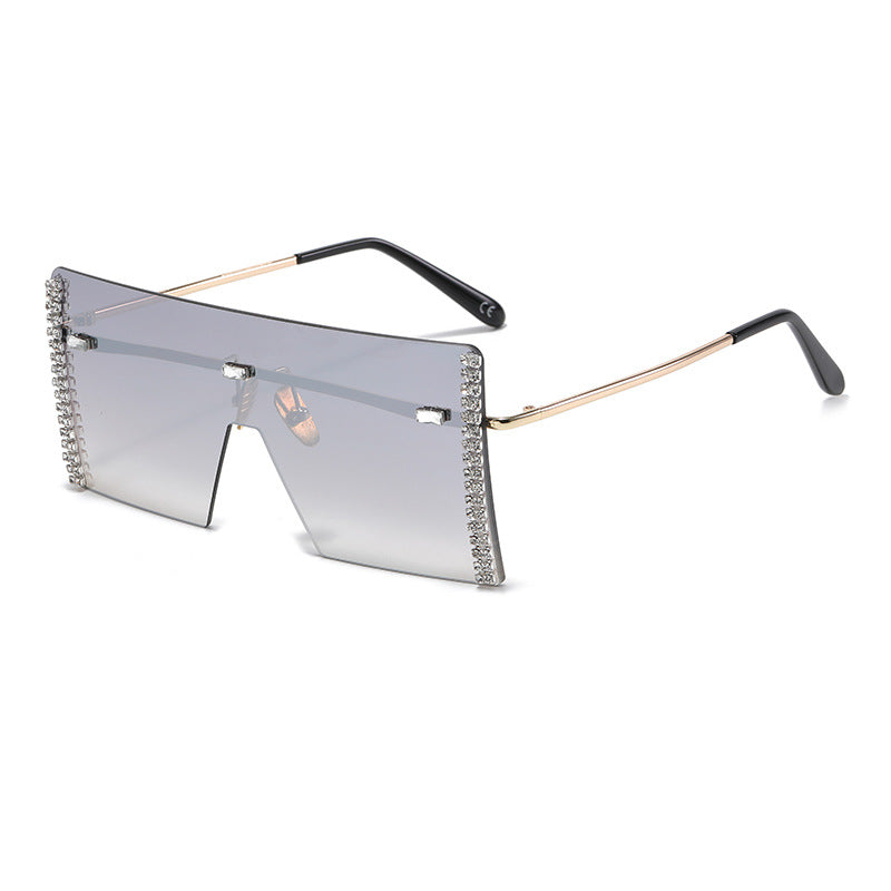 Oversized Rimless Square Crystal Sunglasses For Women Mens 2023 Mirrored Diamond Blingbling Sunglasses 2023