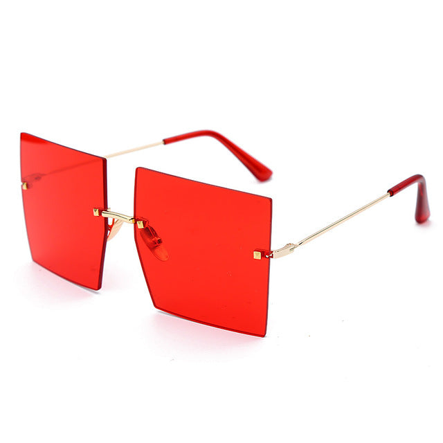 Oversized Rimless Square Sunglasses Women Men  Brand Designer Flat Top Eyeglasses Female One Piece Gafas Glasses UV400