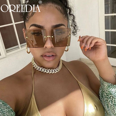 Oversized Rimless Square Sunglasses Women Men  Brand Designer Flat Top Eyeglasses Female One Piece Gafas Glasses UV400