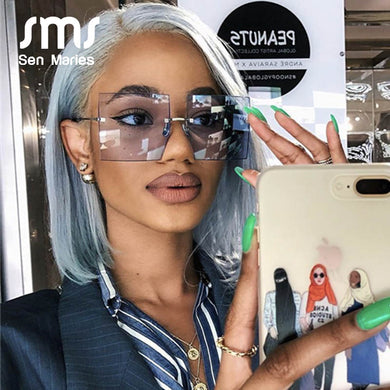 Oversized Rimless Square Sunglasses Women 2023  Brand Flat Top Red Blue Clear Lens One Piece Men Gafas Glasses