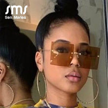 Load image into Gallery viewer, Oversized Rimless Square Sunglasses Women 2023  Brand Flat Top Red Blue Clear Lens One Piece Men Gafas Glasses