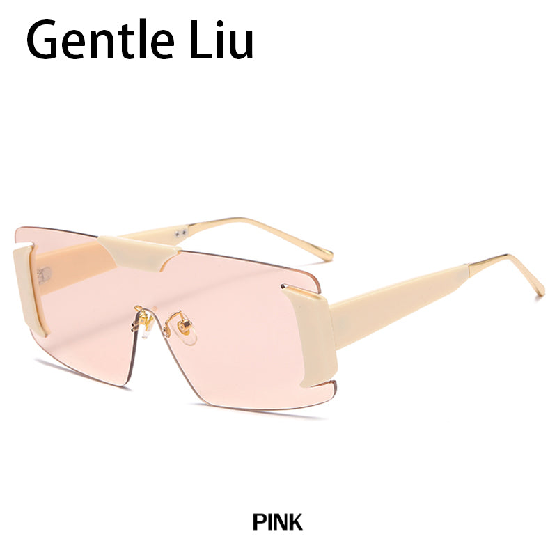 Oversized Rimless Square Sunglasses Women  Designer One-Piece Rectangle Sun Glasses Retro Ladies Eyeglasses UV400