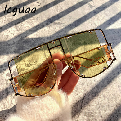 Oversized Rimless Sunglasses Punk Metal Women Vintage  Brand Onepiece Men Sunglasses Gafas Glasses UV400