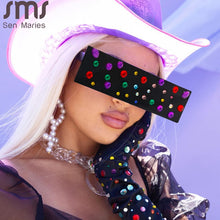 Carica l&#39;immagine nel visualizzatore di Gallery, Occhiali da sole senza montatura oversize da donna Designer di marca Occhiali da sole con diamanti Occhiali da sole Tonalità con lenti in strass Occhiali da vista senza montatura da donna